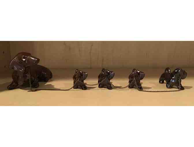 Vintage Red Clay (Redware) Dachshund Mother & Pups Figurines-5 Pieces-Not perfect!!