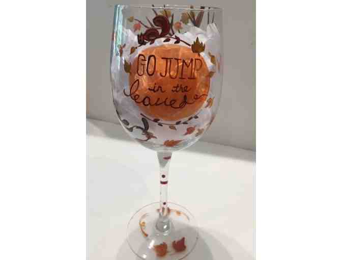 Wine Glass - Hand Painted - Fall Theme! With Dogs!