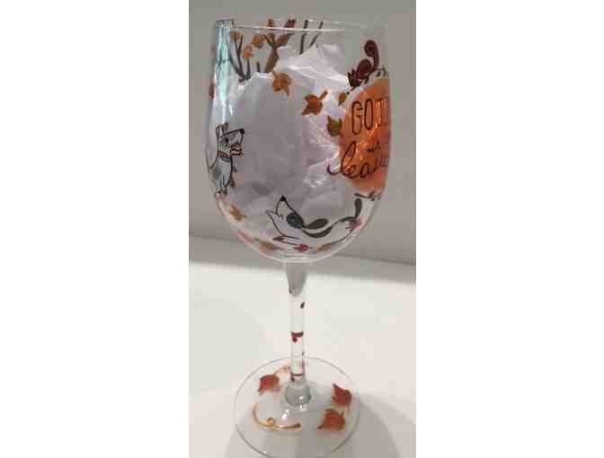 Wine Glass - Hand Painted - Fall Theme! With Dogs!