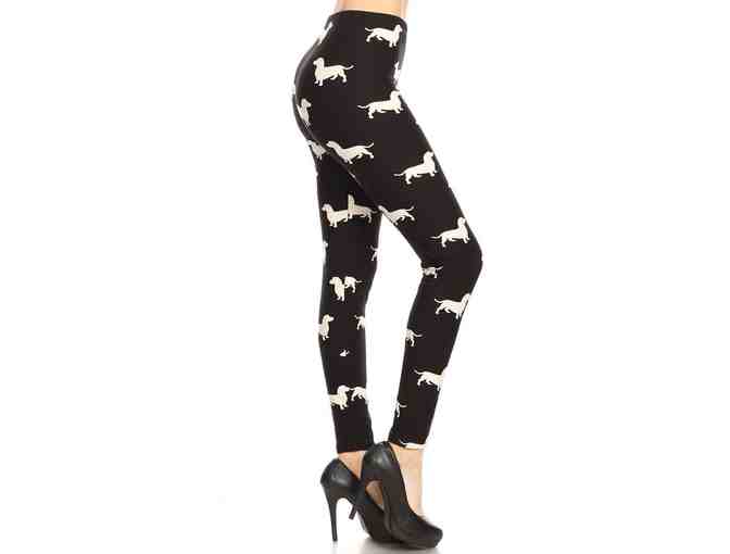 Leggings! Black with White Dachshund Leggings ~ ONE SIZE (Size 2-12 = Size S-L)