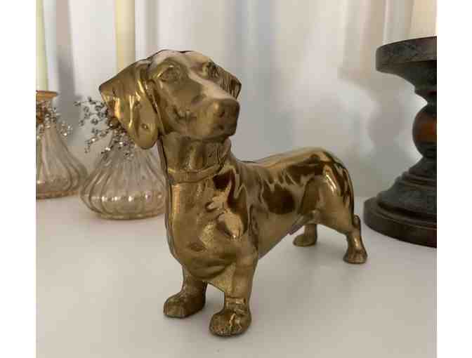 Brass Dachshund - Vintage? - 9' long and weighs 3.5 pounds - STUNNING piece!