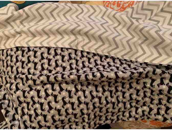 Blanket - Dog or Baby Blanket of 100% Cotton Flannel - Gray with Black Dachshunds! - Photo 1