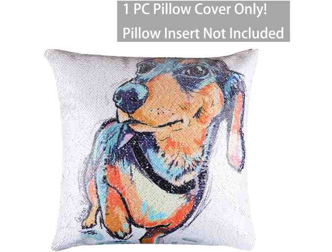 Pillow Cover (cover only) - Dachshund Reversible Sequin Pillow Case - 16' x 16'