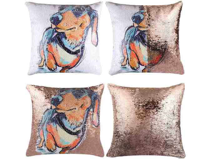 Pillow Cover (cover only) - Dachshund Reversible Sequin Pillow Case - 16' x 16'