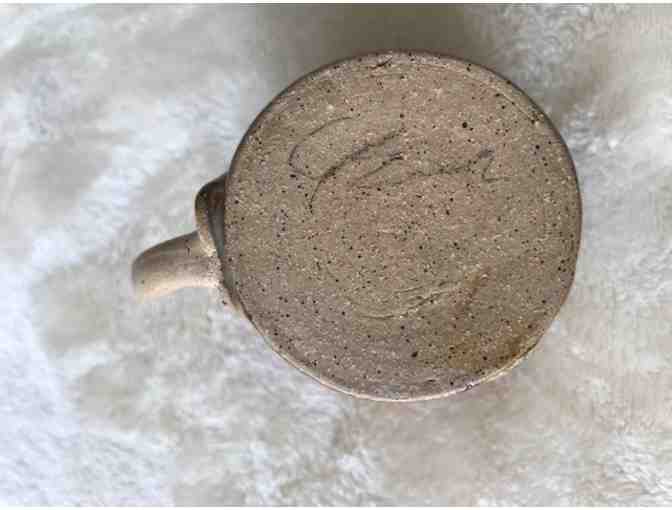 Handmade pottery coffee mug with dachshund handle