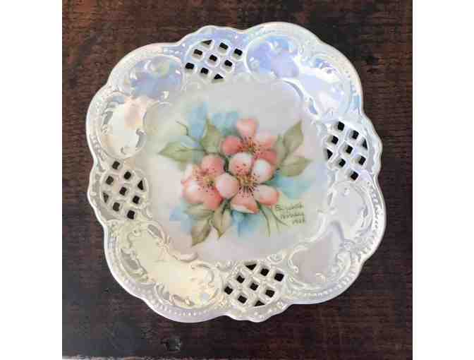Hand Painted Decorative Plate Perfect for Dresser with hand painted old fashioned roses!