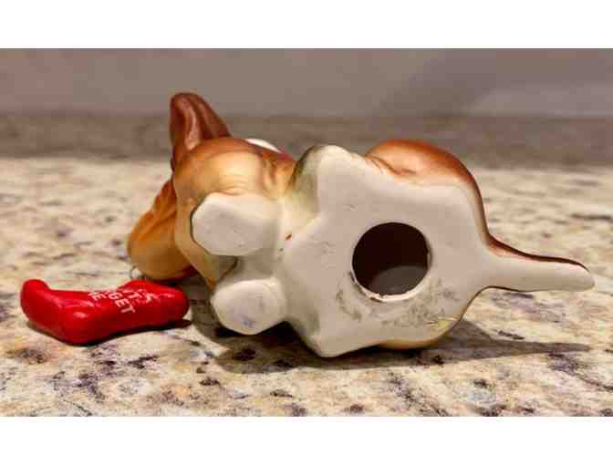 Figurine - Vintage Enesco Ceramic Dog Dachshund Puppy Figurine Porcelain with stocking