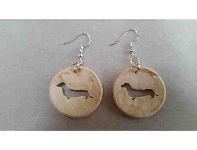 Dachshund Earring cut out of coconut shells!