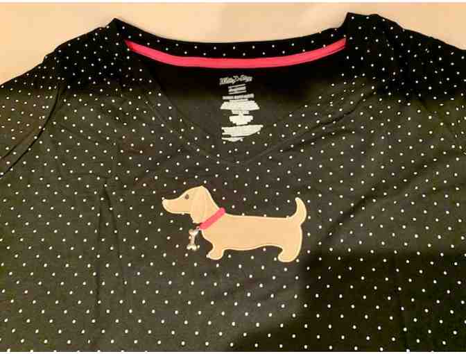 Sleepshirt! Size 2X/3X -White Stag black polka dot sleepshirt with applique dachshund