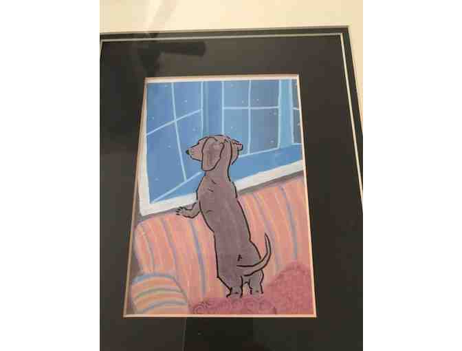 Framed Dachshund looking out the window Picture