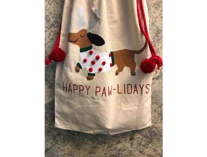 3-D "HAPPY PAW-LIDAYS" BIG Canvas Bag Dachshund Dog Christmas Holiday Gift Sack - Photo 4