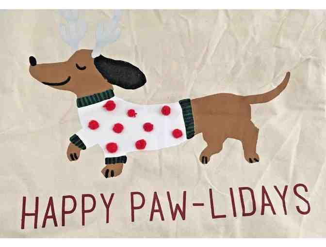3-D "HAPPY PAW-LIDAYS" BIG Canvas Bag Dachshund Dog Christmas Holiday Gift Sack - Photo 2