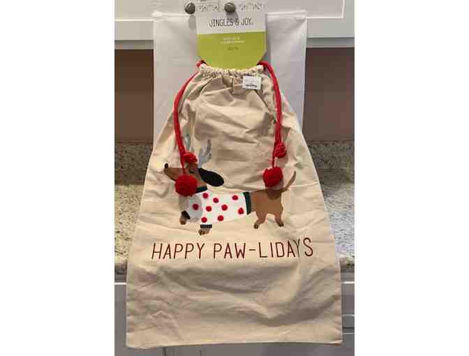 3-D "HAPPY PAW-LIDAYS" BIG Canvas Bag Dachshund Dog Christmas Holiday Gift Sack - Photo 1