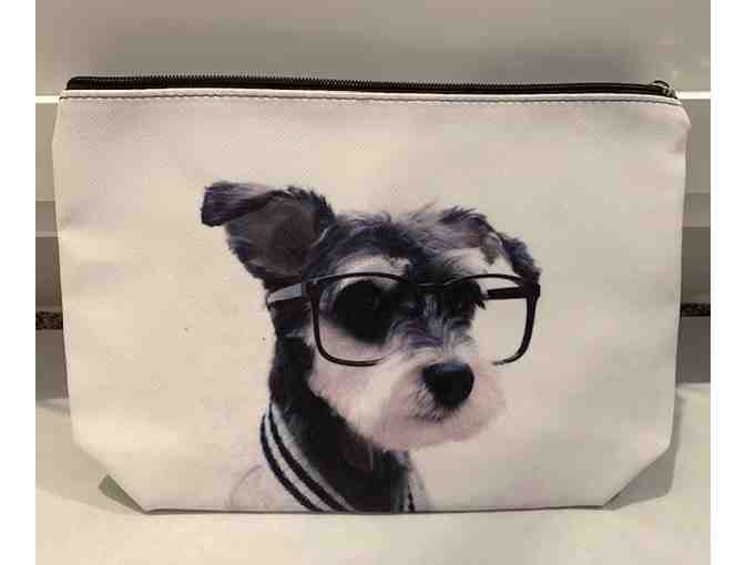 Zippered / gusseted cosmetic case with adorable yorkie on both sides!! Approx 11' x 8'