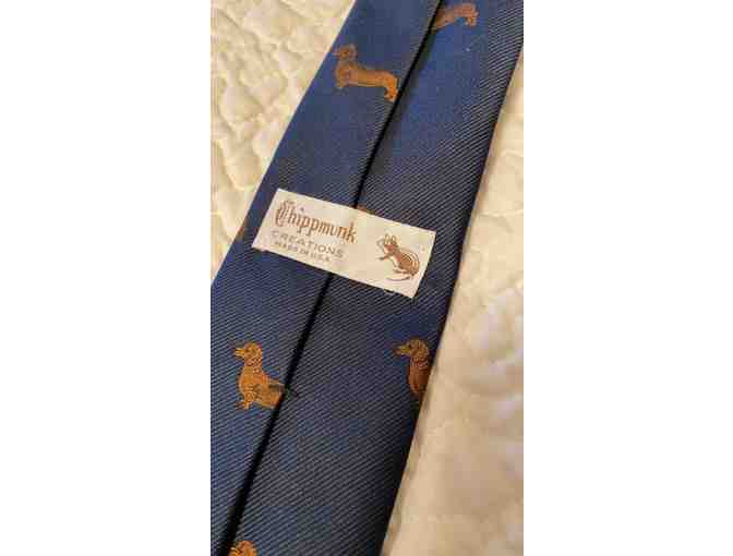 Vtg. Men's Navy Blue Dachshund Tie! Chippmunk Creations Made in USA