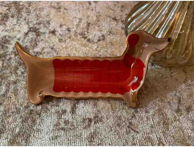 Ring Dish - Dachshund Shaped in Tan, Gold and Red
