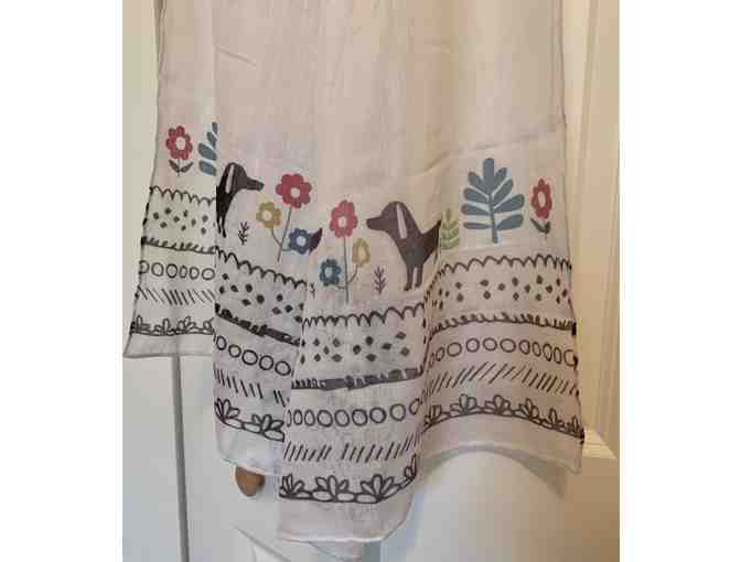 Fashion Scarf - Sheer White with Dog Border - 100% Polyester