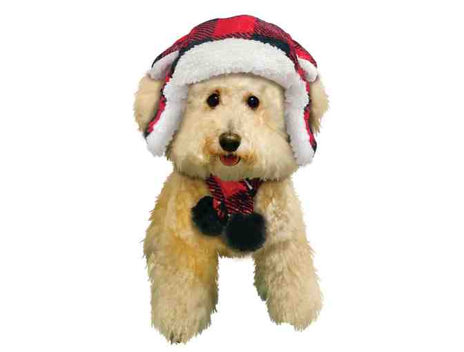 Red and Black Buffalo Plaid Fleece Trapper Hat and Scarf Set for Dogs, Size M/L