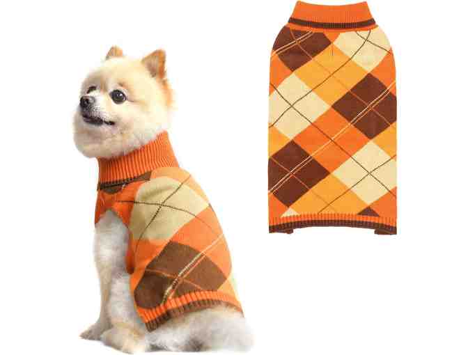 Classic Orange/Brown Plaid Pull Over Turtleneck Dog Sweater w/leash hole - Size Small