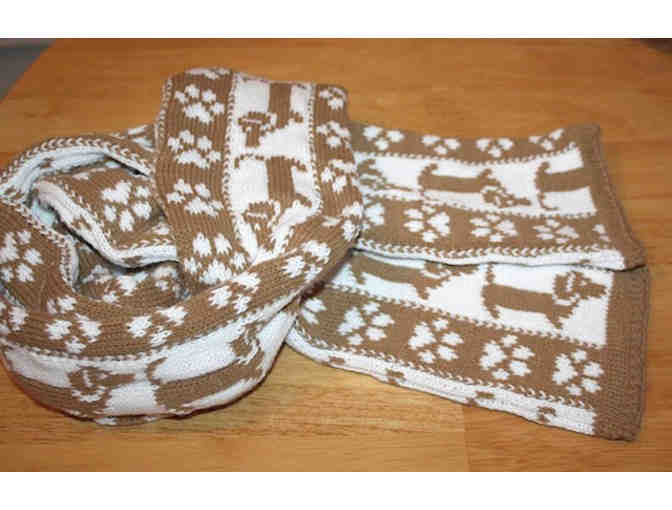 Fawn Dachshund Dogs and Paw Prints on a White Long Scarf