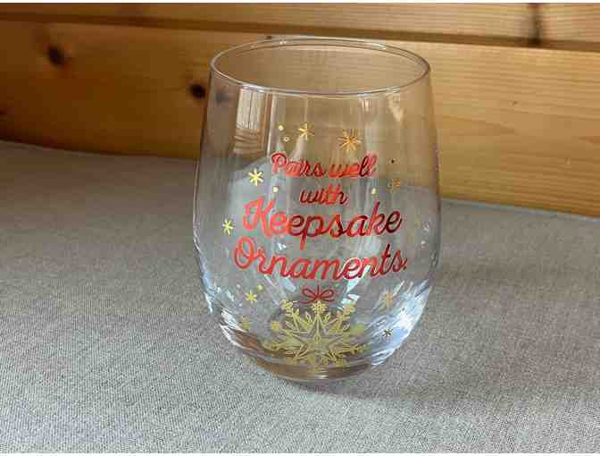 Hallmark Keepsake TWO (2) Stemless Wine Glasses 'Pairs well with Keepsake Ornaments'