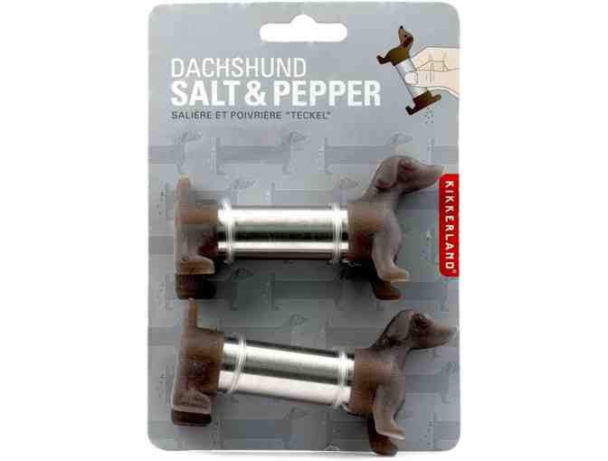 Kikkerland Dachshund Salt and Pepper Shakers, Brown/Silver