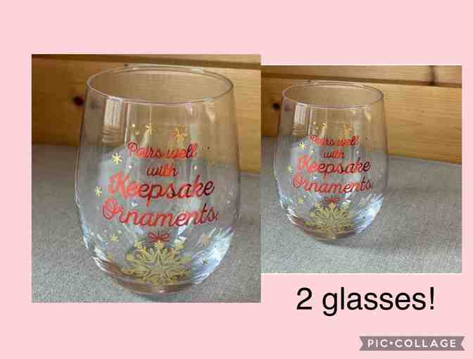 Hallmark Keepsake TWO (2) Stemless Wine Glasses 'Pairs well with Keepsake Ornaments'