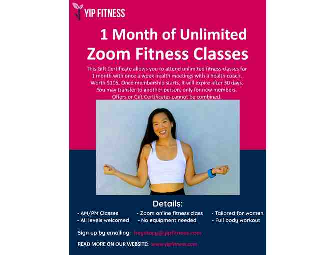 1 month unlimited Zoom Fitness Classes with Stacy Yip of Yip Fitness!