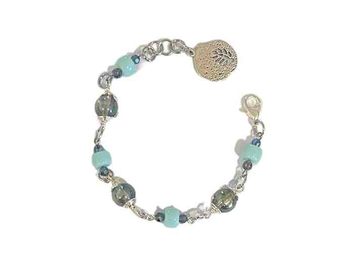Bracelet - Handmade 7' to 8' Bracelet with Light Blue Coloring - Silver tone