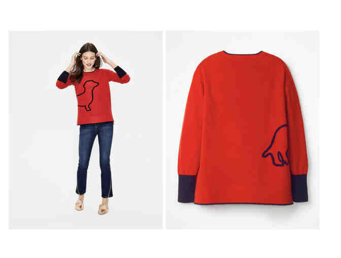Boden Red / Navy Dachshund Sweater - Size MEDIUM - 50% Cotton / 50% Wool