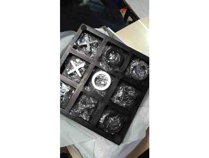 Wood Craft and Silver Plated Tic Tac Toe Coffee Table Game