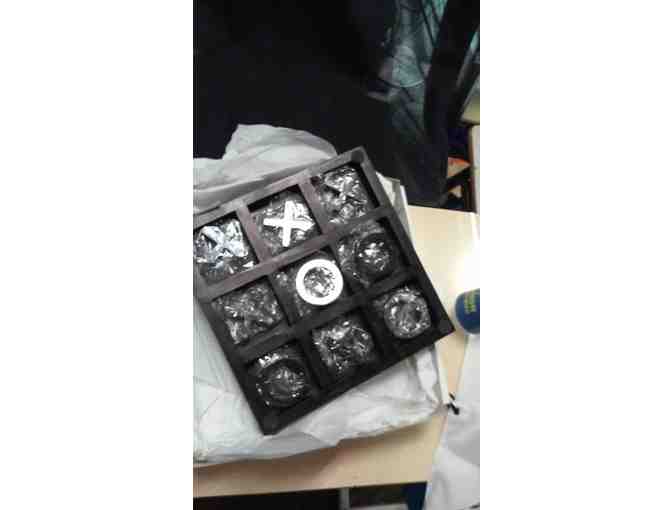 Wood Craft and Silver Plated Tic Tac Toe Coffee Table Game