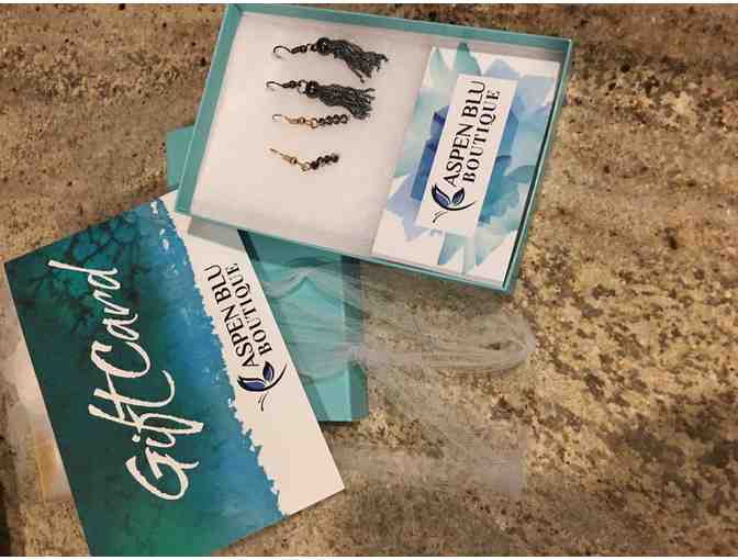 Earrings and Aspen Blu Boutique Gift card Prize Package