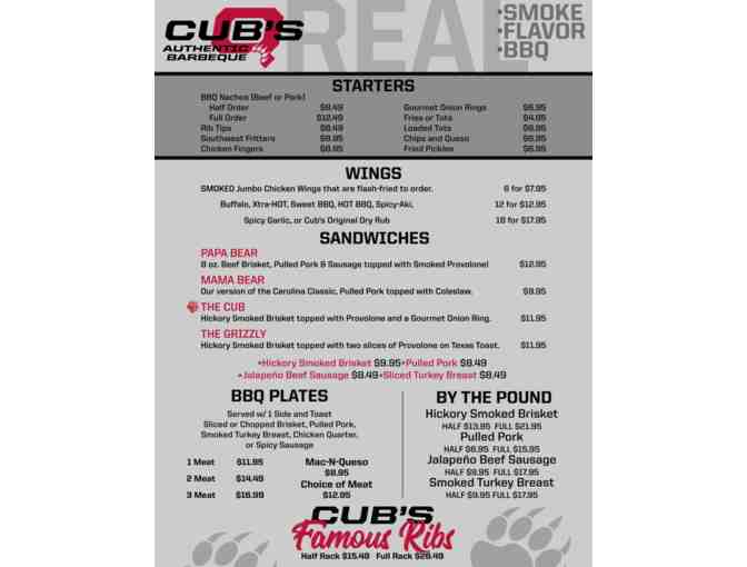 Cub's Q Bar-B-Que @ Southglenn $25 gift card - Authentic KC - Style BBQ