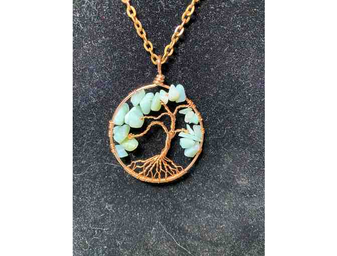 Copper and Amazonite hand-made Tree of Life pendant - bonus earrings!
