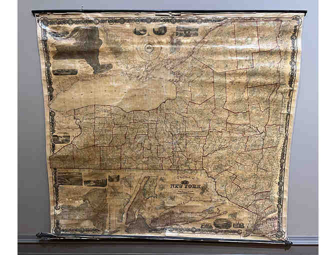 Original 1860 Antique Wall Map of New York State