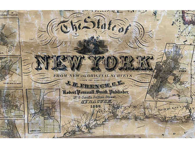 Original 1860 Antique Wall Map of New York State