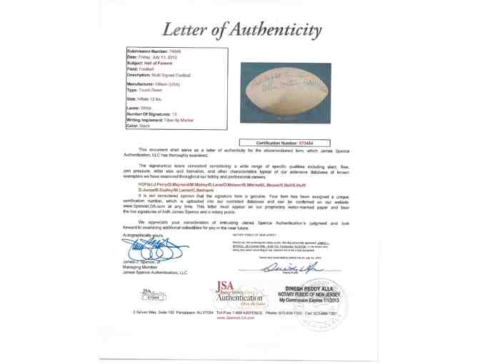 Authentic Autographed NFL Football Signed by NFL Legends