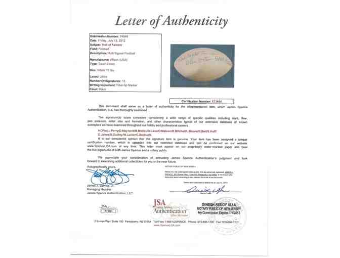 Authentic Autographed NFL Football Signed by NFL Legends
