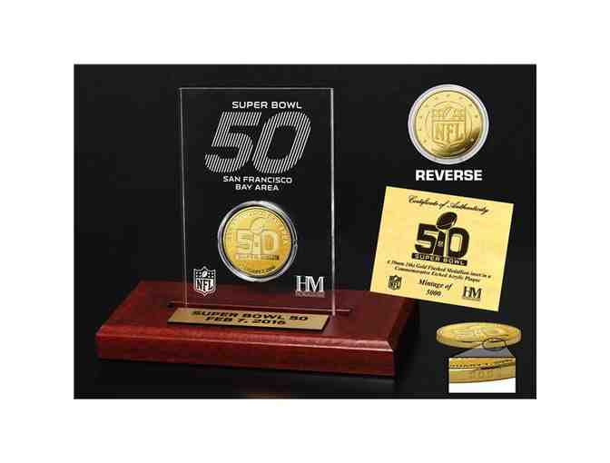 SUPER BOWL 50 LOGO GOLD COIN ETCHED DISPLAY GOLD MINT COIN
