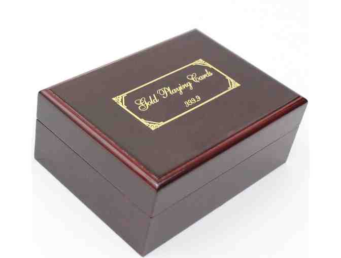 Deck of 24k Gold Foil Plating Poker Plastic Playing Cards with Mahogany Wood Box