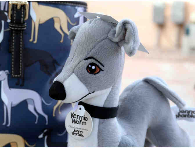 Faux Leather Greyhound Print Tote & Grey Plush Jenna Marbles Kermie Worm