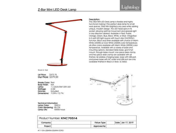 Koncept Red Z-Bar Mini LED Desk Lamp
