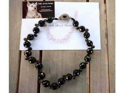 Black Onyx Bead Necklace with Sterling Silver Clasp by Bella Jewels