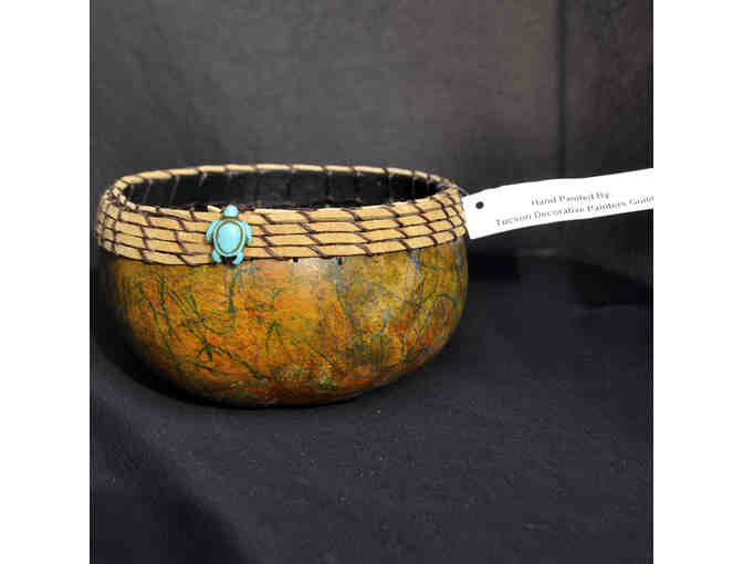 Bowl - Half Gourd With Silver/Turquoise Turtle Ornament Basket/Bowl - Handmade/Painted
