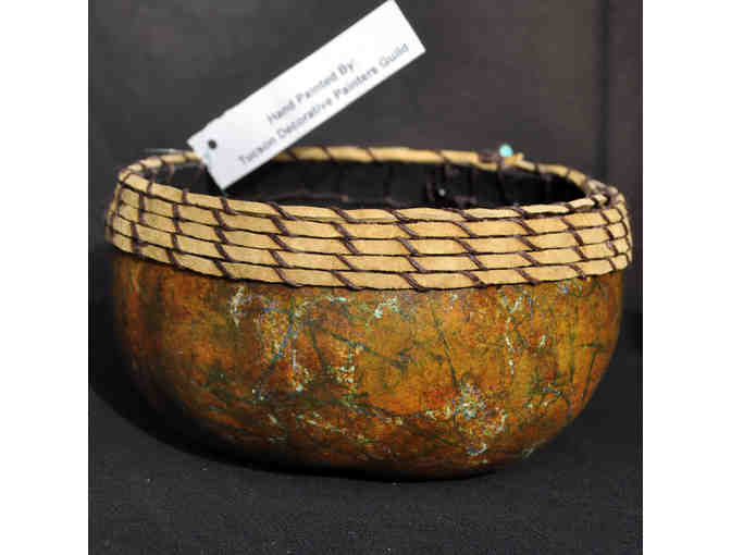 Bowl - Half Gourd With Silver/Turquoise Turtle Ornament Basket/Bowl - Handmade/Painted