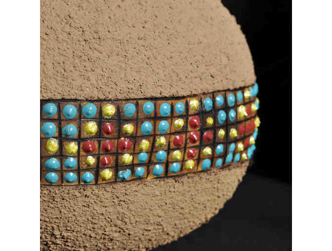 Bowl - Round Gourd Decorated with Beading Design - Handmade/Painted