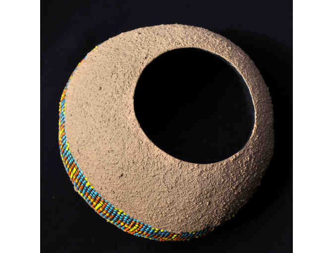 Bowl - Round Gourd Decorated with Beading Design - Handmade/Painted