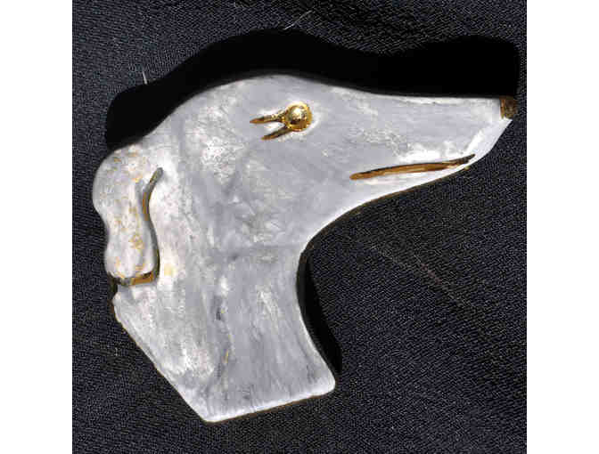 Greyhound Head Pin - Silver Lacquer with Gold Features