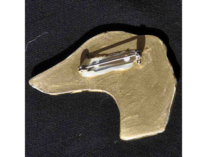 Greyhound Head Pin - Silver Lacquer with Gold Features